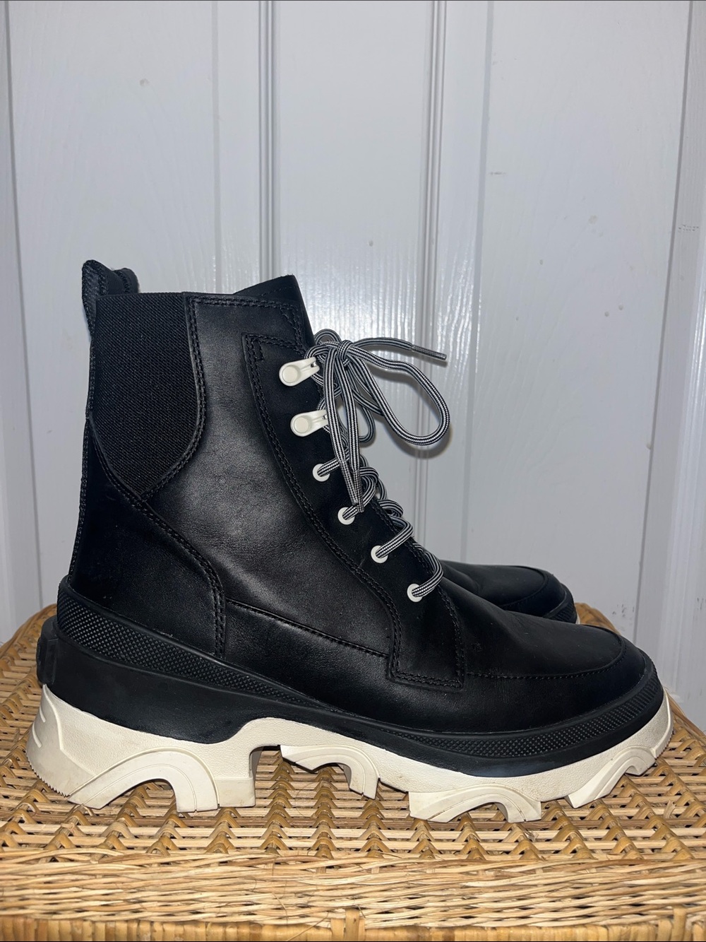 SOREL Brex lace up waterproof boots in black/chalk